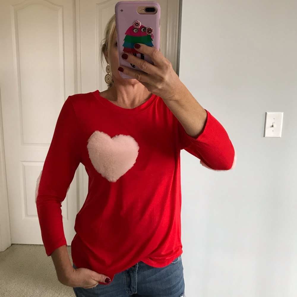 Red, Fuzzy Heart Tunic Top - Picture 4 of 6